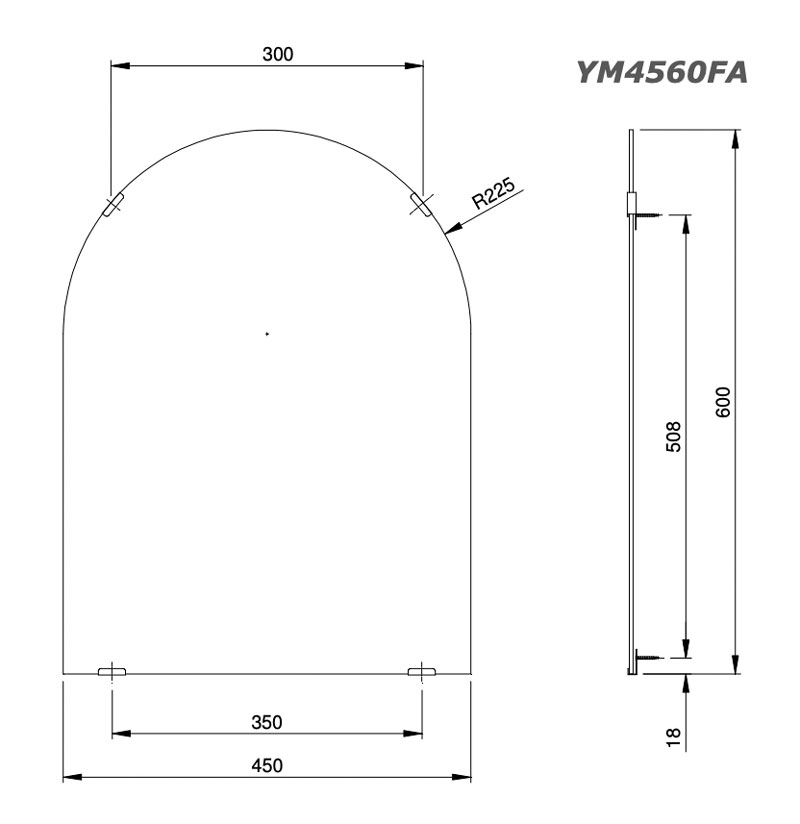 Bản vẽ kĩ thuật Gương phòng tắm TOTO YM4560FA chống mốc 450x600mm