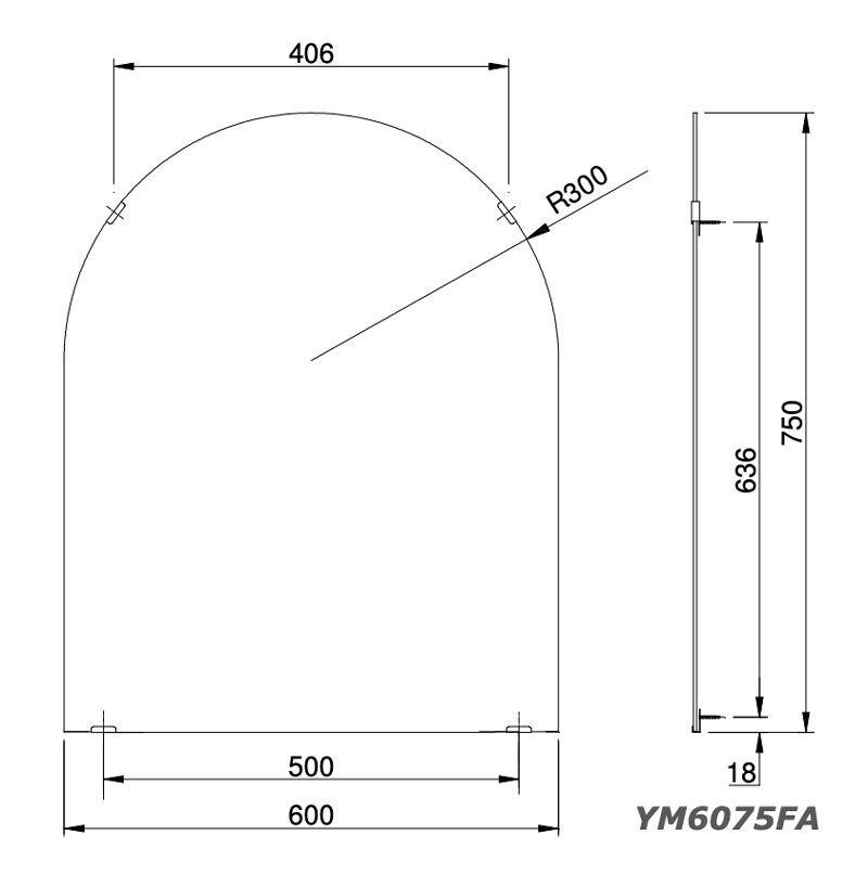 Bản vẽ kĩ thuật Gương phòng tắm TOTO YM6075FA chống mốc 600x750mm