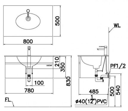 ban ve ki thuat lavabo treo tuong caesar lf5026 eh680v