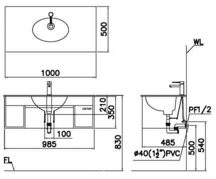 ban ve ki thuat lavabo treo tuong caesar lf5028eh6100v