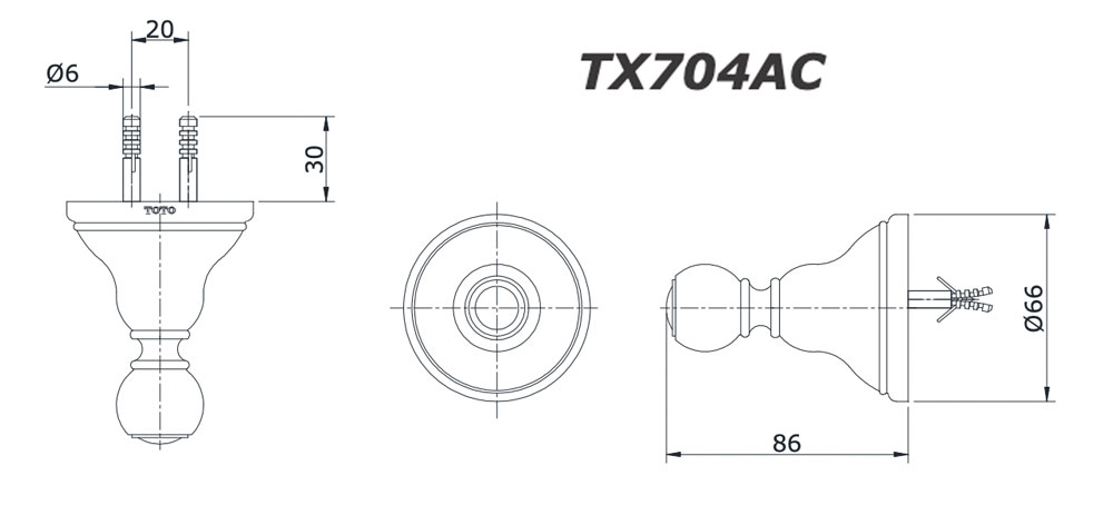 Bản vẽ kĩ thuật Móc áo TOTO TX704AC