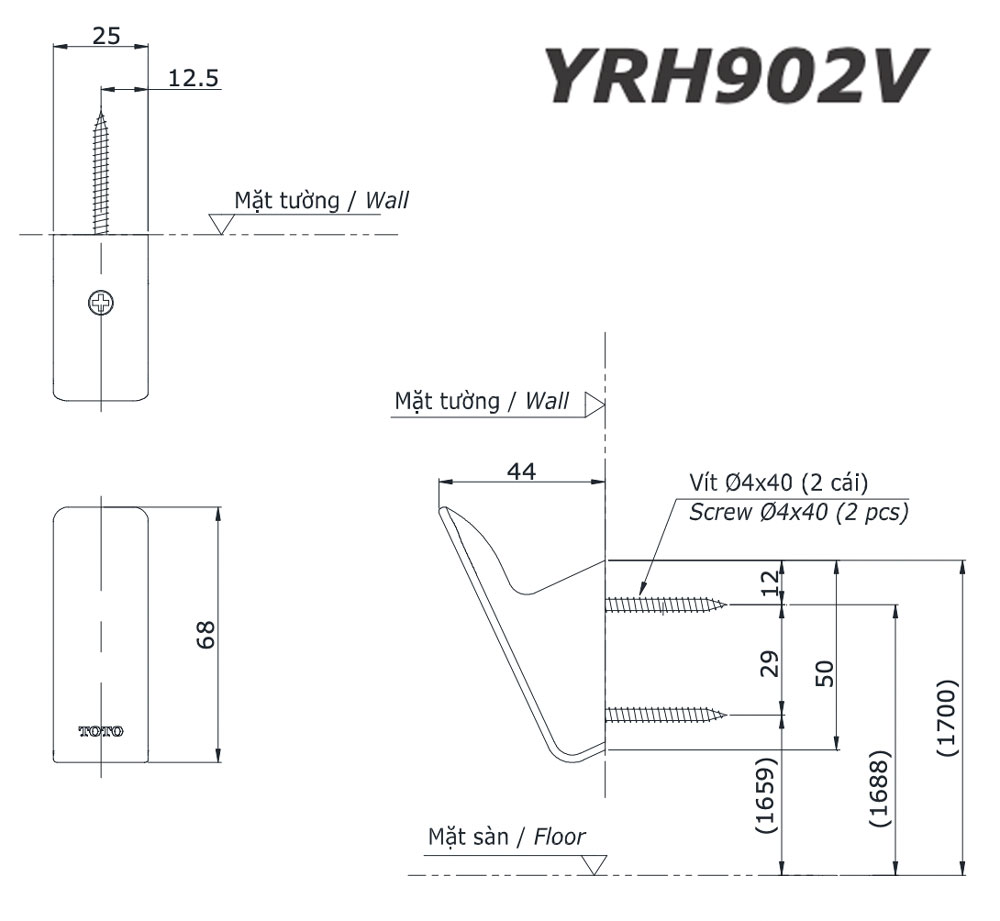 Bản vẽ kĩ thuật Móc áo TOTO YRH902V