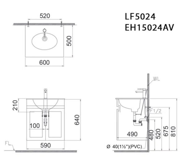 ban ve ki thuat tu chau lavabo caesar lf5024 eh15024av