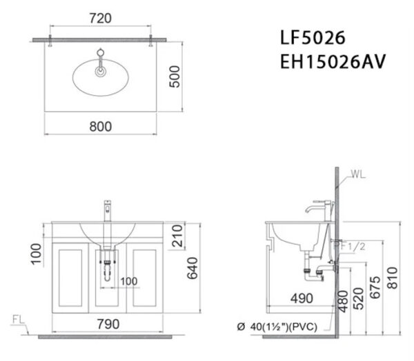 ban ve ki thuat tu chau lavabo caesar lf5026 eh15026av
