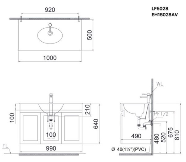 ban ve ki thuat tu chau lavabo caesar lf5028 eh15028av