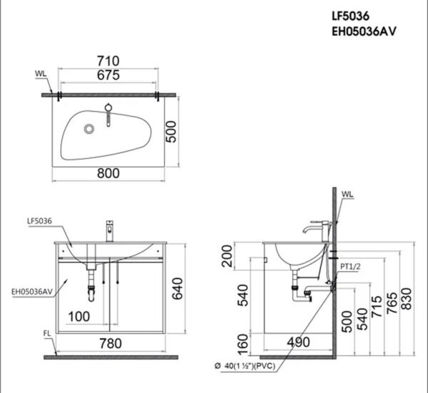 ban ve ki thuat tu chau lavabo caesar lf5036 eh05036av