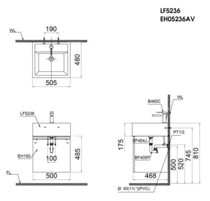 ban ve ki thuat tu chau lavabo caesar lf5236 eh05236av