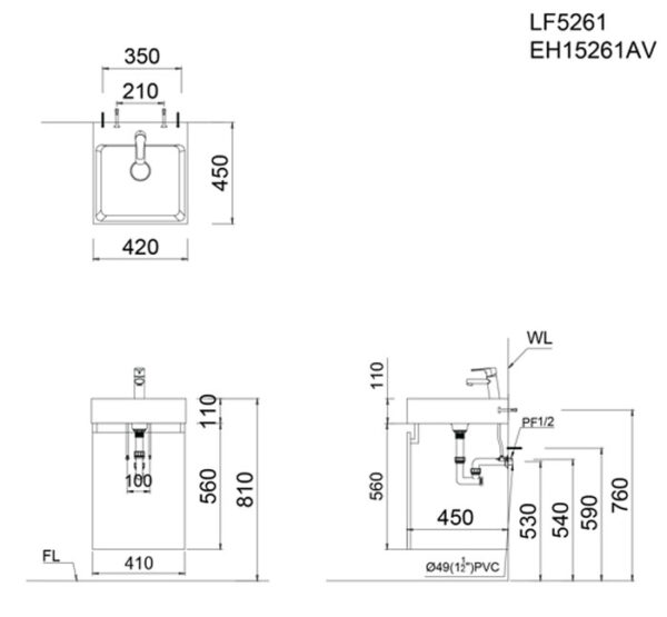 ban ve ki thuat tu chau lavabo caesar lf5261 eh15261av