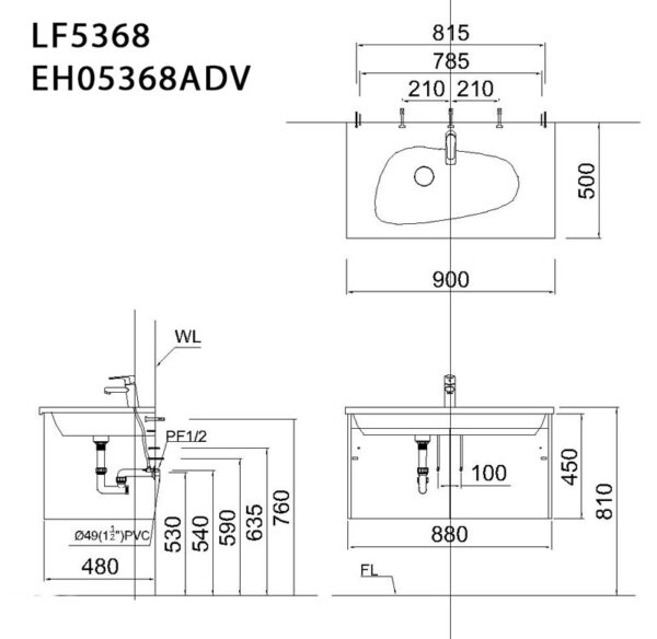 ban ve ki thuat tu chau lavabo caesar lf5368 eh05368adv
