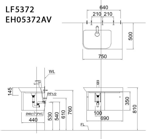 ban ve ki thuat tu chau lavabo caesar lf5372 eh05372av