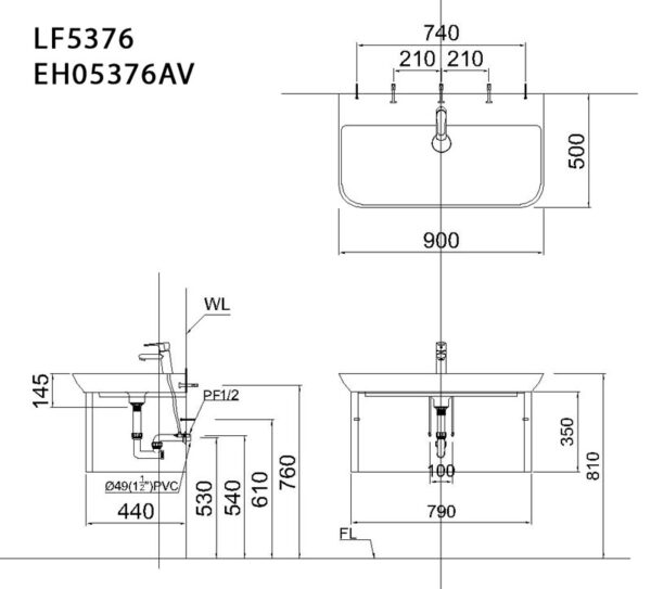 ban ve ki thuat tu chau lavabo caesar lf5376 eh05376av