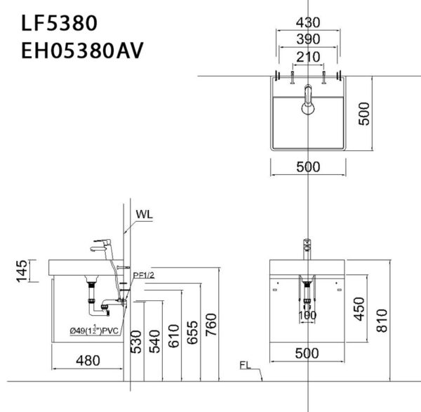 ban ve ki thuat tu chau lavabo caesar lf5380 eh05380av