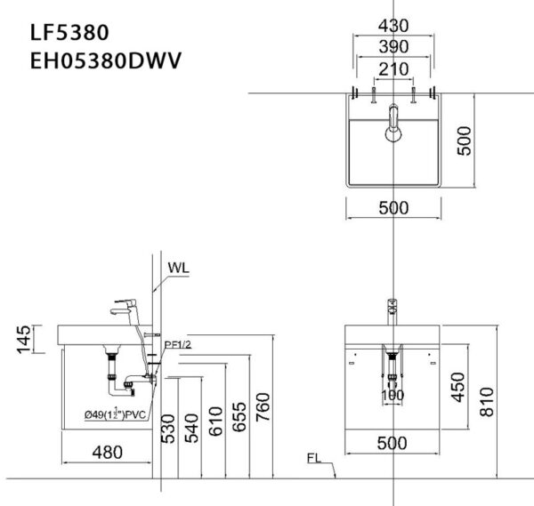ban ve ki thuat tu chau lavabo caesar lf5380 eh05380dwv