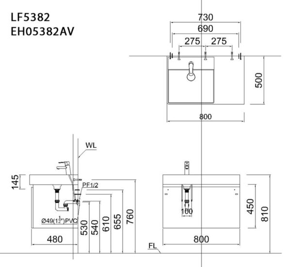 ban ve ki thuat tu chau lavabo caesar lf5382 eh05382av