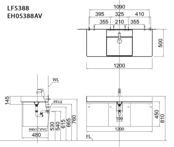 ban ve ki thuat tu chau lavabo caesar lf5388 eh05388av