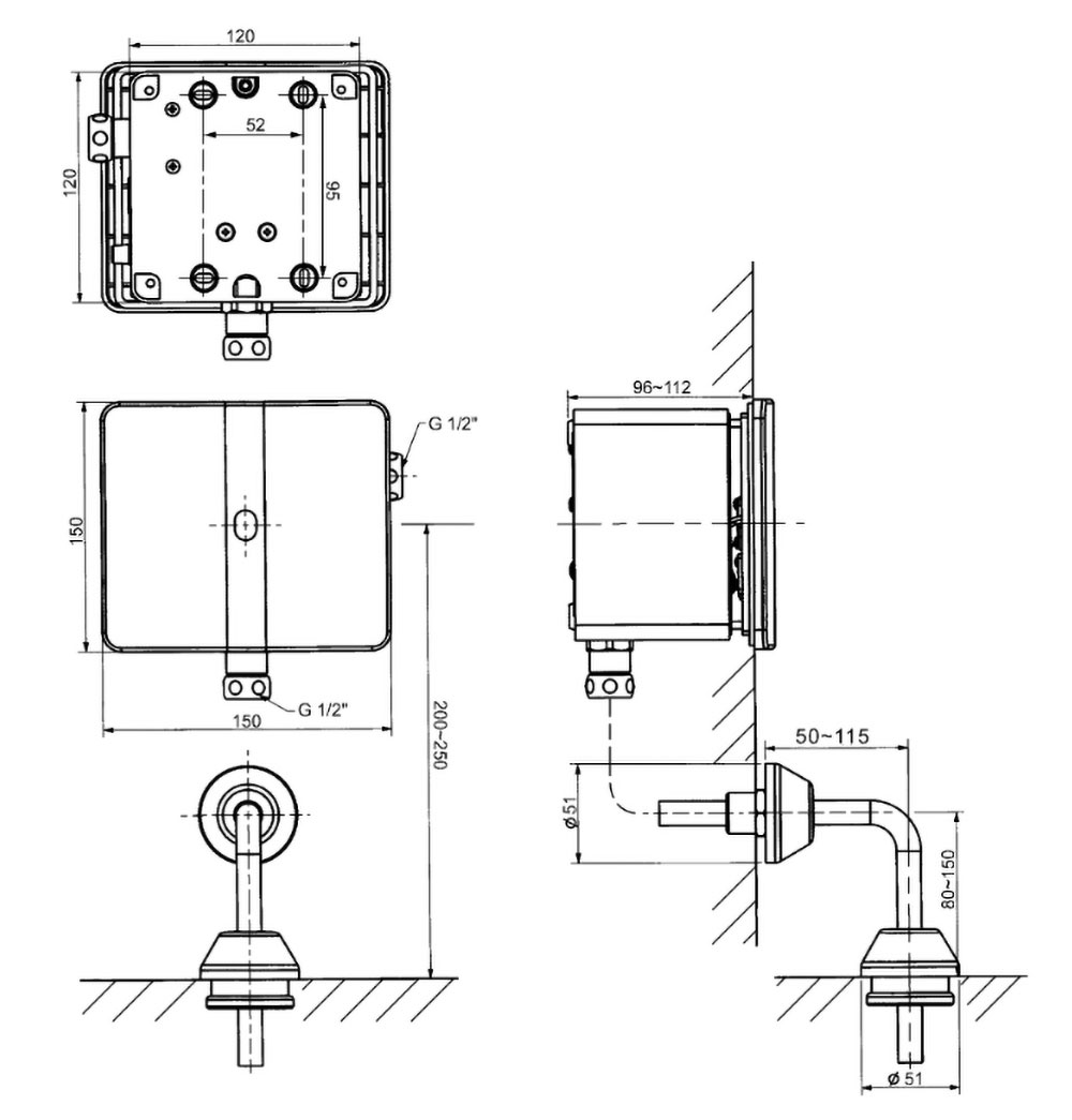 Bản-vẽ-kĩ-thuật-Van-Xả-Tiểu-nam-American-Standard-WF-8604-cảm-ứng-âm-tường-dùng-pin