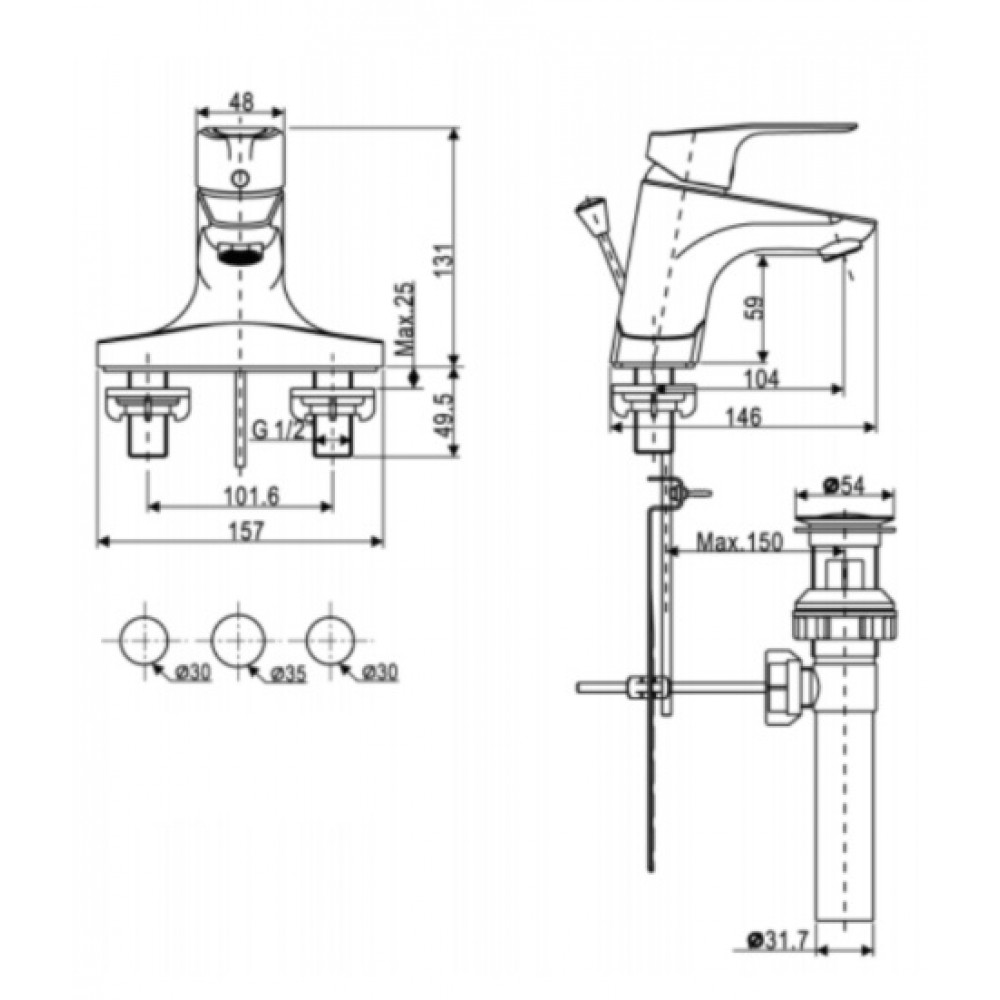 Bản vẽ kỹ thuật Vòi lavabo American Standard WF-0302 dòng Cygnet nóng lạnh 3 lỗ