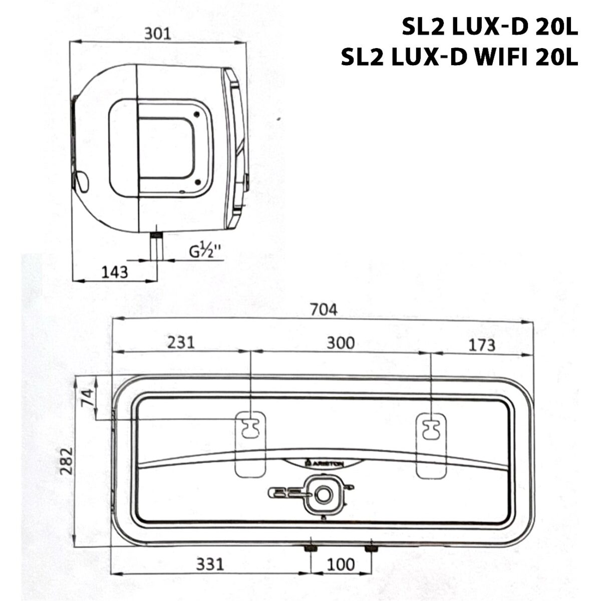 ban ve ky thuat binh nong lanh ariston sl2 lux d wifi 20 30 lit