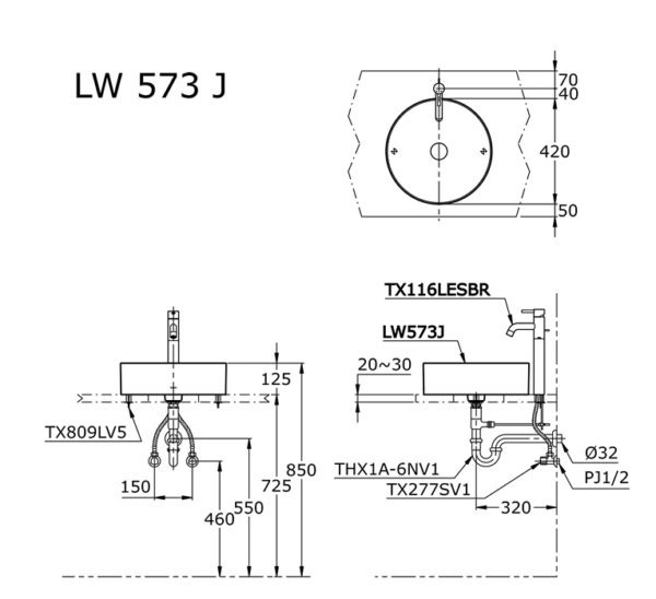 ban ve ky thuat chau lavabo toto lw573jw