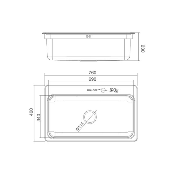 ban ve ky thuat chau rua bat inox malloca ms 1022d