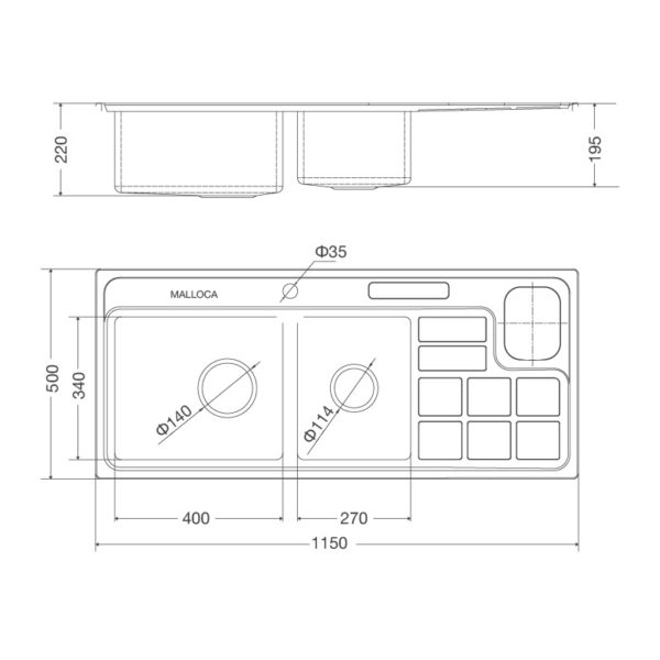 ban ve ky thuat chau rua bat inox malloca ms 8817