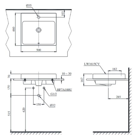 ban ve ky thuat chau rua lavabo toto lt1615c