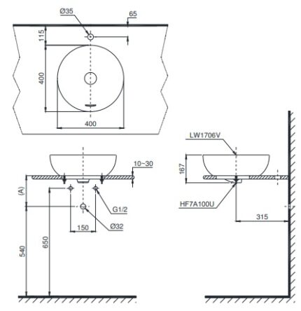 ban ve ky thuat chau rua mat lavabo toto lt1706 dat tren ban da