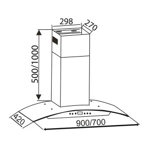 Bản vẽ kích thước Máy hút mùi CANZY CZ 0490 90cm kính cong