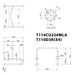 Bản vẽ kỹ thuật Thanh vịn TOTO T114CU22R#MLA T110D3R(x4) gắn tường