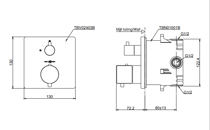 Bản vẽ kỹ thuật Van điều chỉnh nhiệt độ TOTO TBV02403B TBN01001B sen âm tường