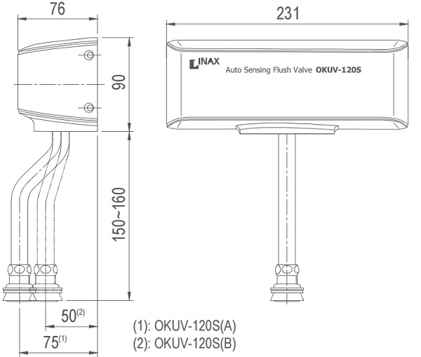 Bản vẽ kĩ thuật Van xả tiểu nam INAX OKUV-120S(A/B) cảm ứng dùng pin