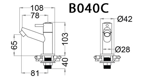 Bản vẽ kỹ thuật Vòi lavabo CAESAR B040C lạnh