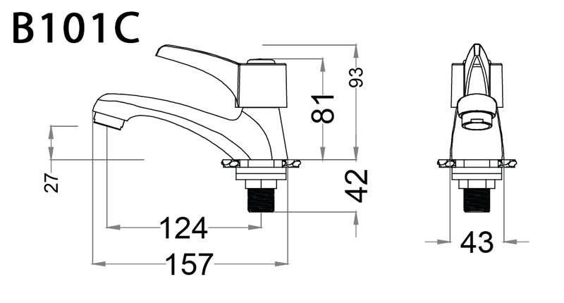 Bản vẽ kỹ thuật Vòi lavabo CAESAR B101C lạnh