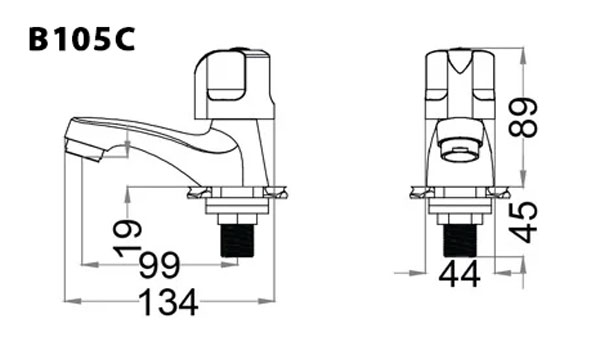 Bản vẽ kỹ thuật Vòi lavabo CAESAR B105C lạnh