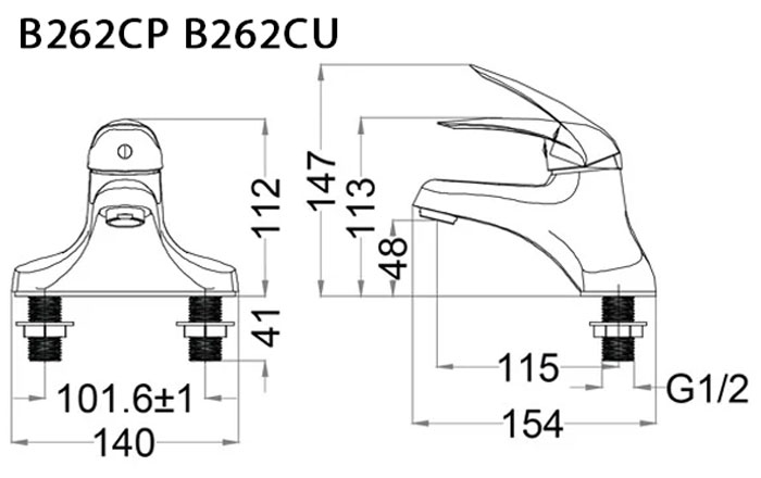 Bản vẽ kỹ thuật Vòi lavabo CAESAR B262CP B262CU nóng lạnh