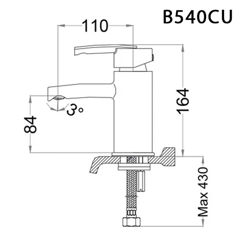 Bản vẽ kỹ thuật Vòi lavabo CAESAR B540CU nóng lạnh