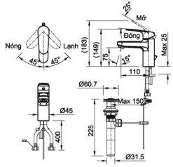 ban ve ky thuat voi chau lavabo inax lfv 2002s nong lanh 1 lo