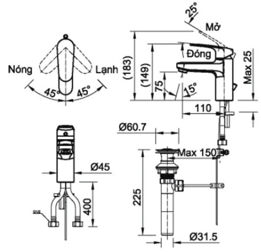 ban ve ky thuat voi chau lavabo inax lfv 2002s nong lanh 1 lo