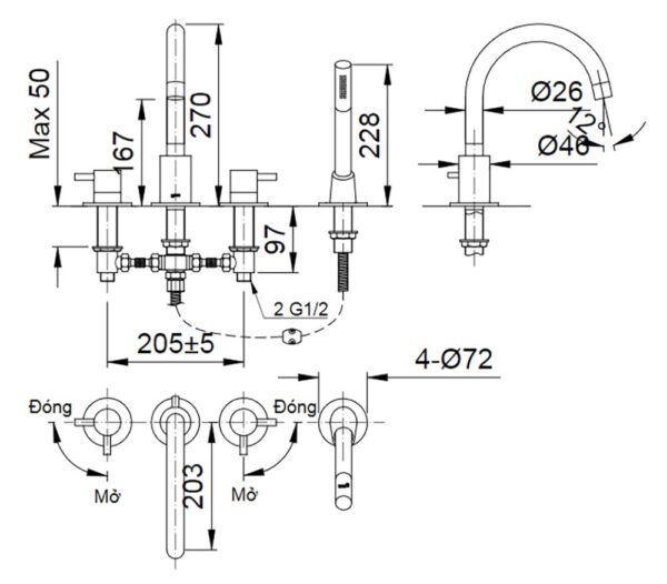 ban ve ky thuat voi chau lavabo inax lfv 7000b nong lanh 3 lo