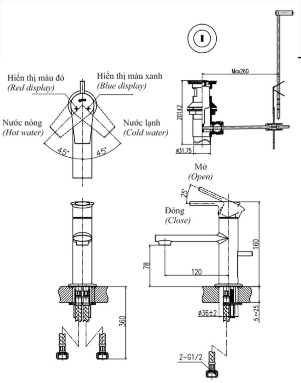 ban ve ky thuat voi chau lavabo inax lfv 7102s nong lanh 1 lo