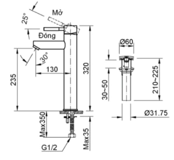 ban ve ky thuat voi chau lavabo inax lfv 8000sh2 nong lanh 1 lo