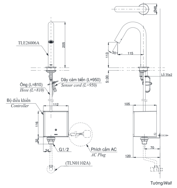 ban ve ky thuat voi chau lavabo toto tle26006a cam ung gan banchau