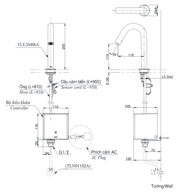 ban ve ky thuat voi chau lavabo toto tle26007a cam ung gan banchau