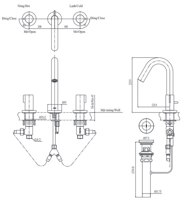 ban ve ky thuat voi chau lavabo toto tlg11201b nong lanh