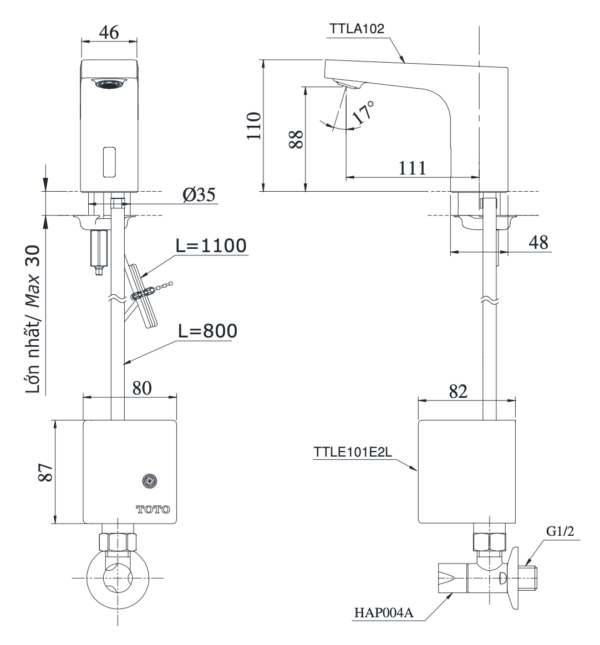 ban ve ky thuat voi chau lavabo toto ttla102 ttle101b2l hap004a cam ung gan banchau