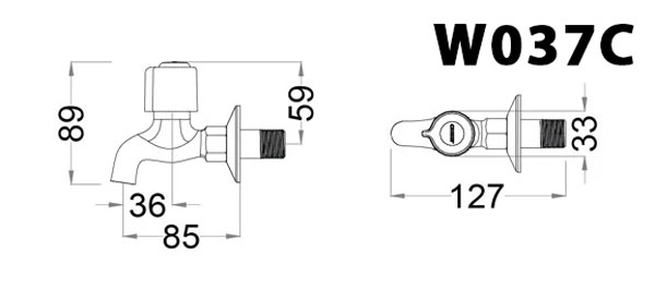 Bản vẽ kỹ thuật Vòi lạnh CAESAR W037C gắn tường