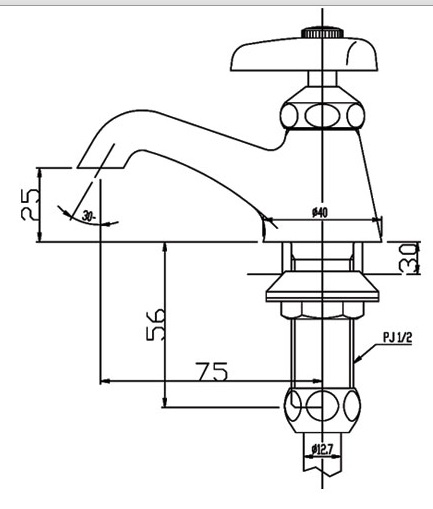 Bản vẽ kỹ thuật Vòi chậu lavabo INAX LFV-1P lạnh 1 lỗ