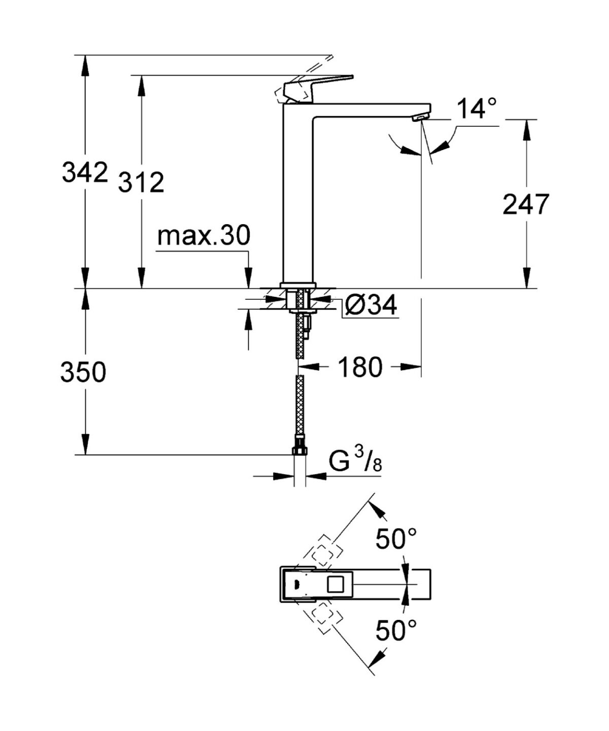 ban ve ky thuat voi lavabo 23405001 grohe eurocube size xl