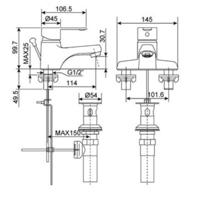ban ve ky thuat voi lavabo 3 lo nong lanh american standard seva wf 6502