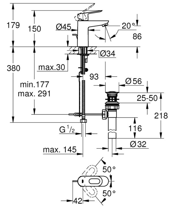 ban ve ky thuat voi lavabo 32814000 grohe bauloop size s